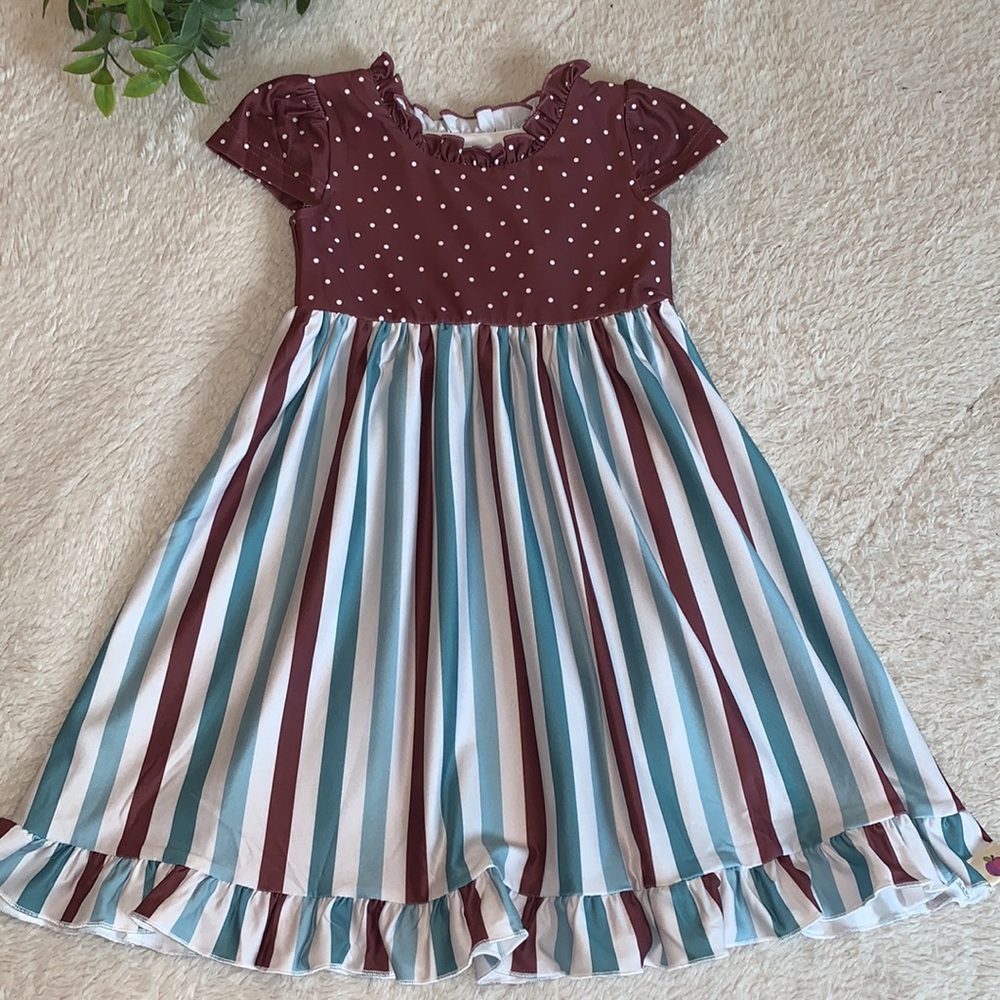 NWT Cheeky Plum Wonderland Stripe Loungewear Gown Dress 18-24M